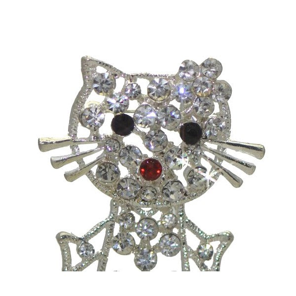 CASPER Silver tone Crystal Large Cat Brooch