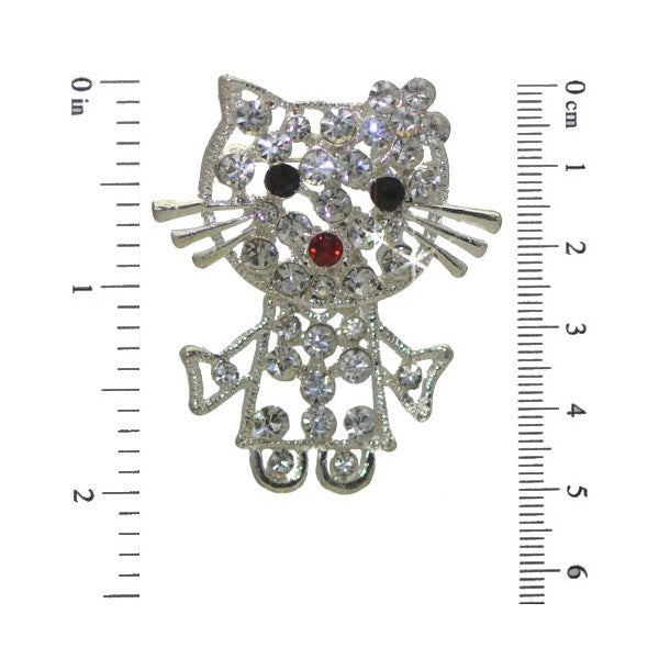 CASPER Silver tone Crystal Large Cat Brooch