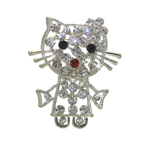 CASPER Silver tone Crystal Large Cat Brooch