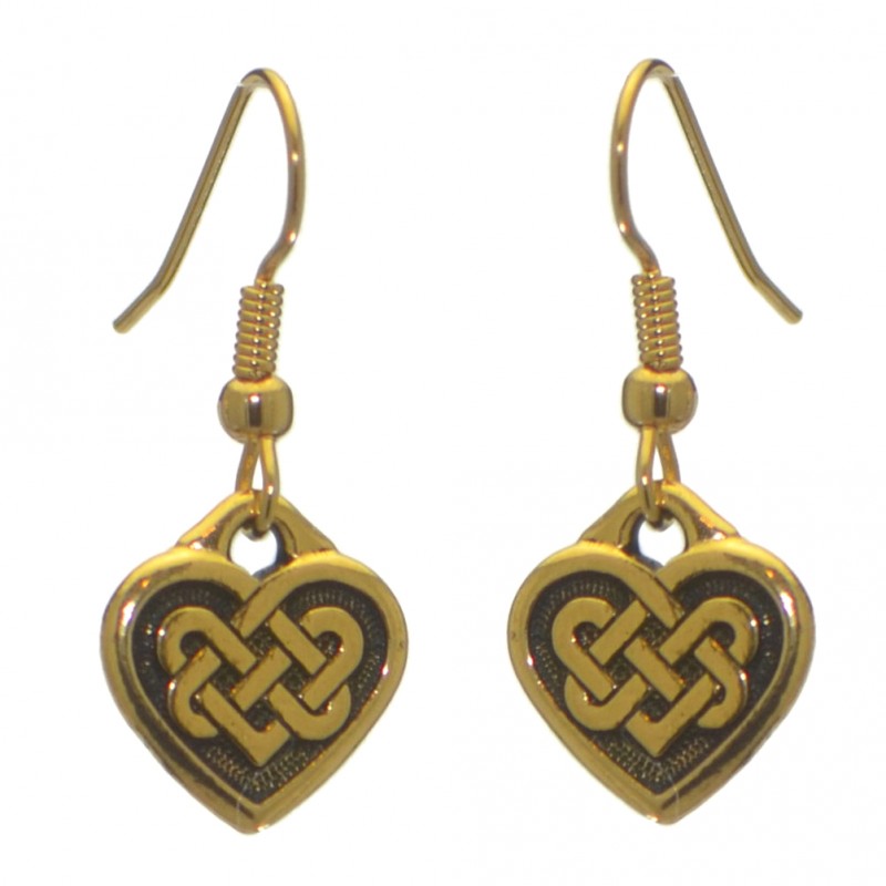 CELTIC HEART gold plated with celtic knot inset hook earrings