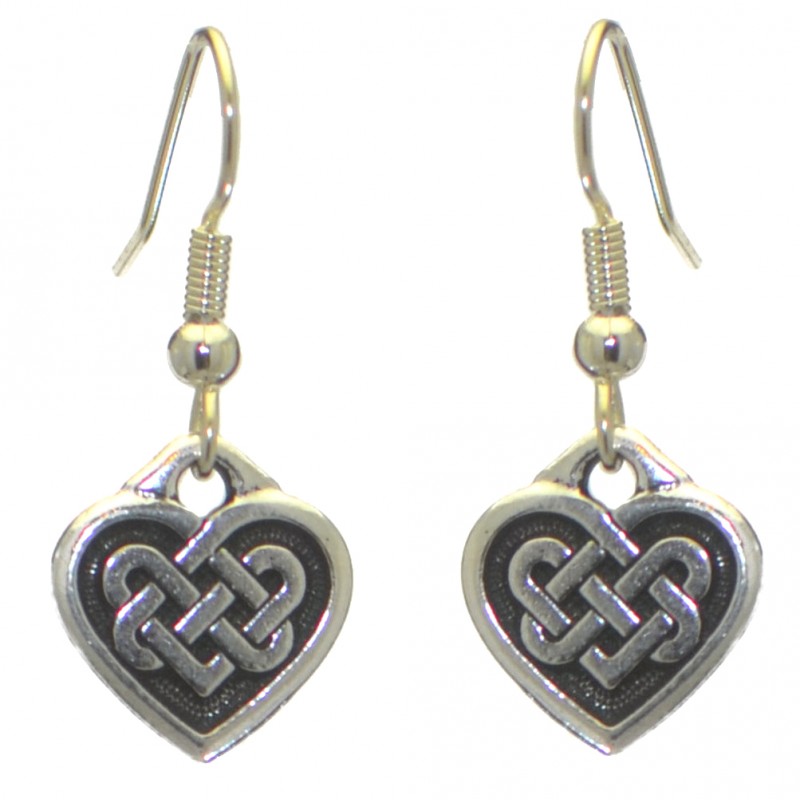 CELTIC HEART silver plated with celtic knot inset hook earrings