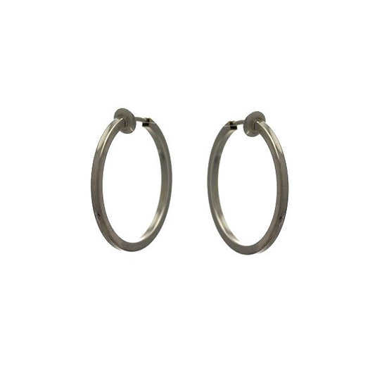 CERCEAU SQUARE 30mm Silver tone Hoop Clip On Earrings