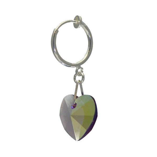CERCEAU VALENTINE Silver Plated Amethyst AB Heart Crystal Clip On Earrings