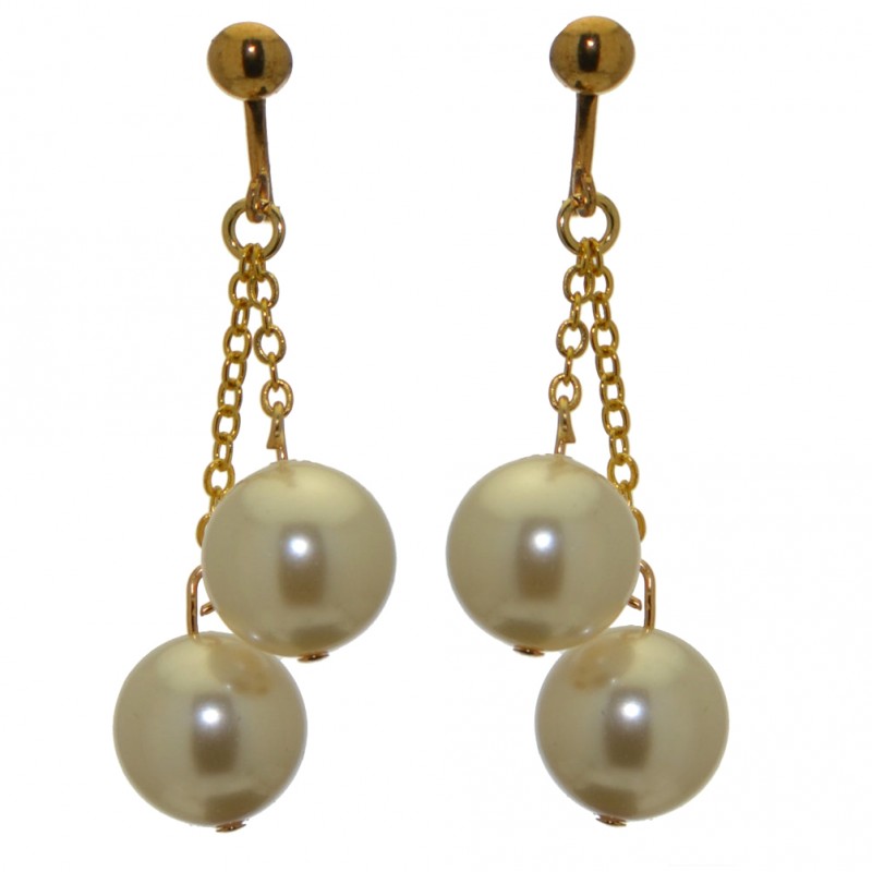 CHERRIES DUO gold plated cream faux pearl clip on earrings