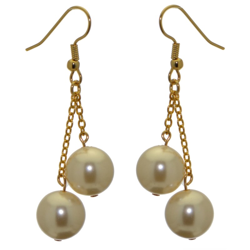 CHERRIES DUO gold plated cream faux pearl hook earrings