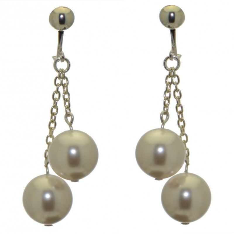 CHERRIES DUO silver plated white faux pearl clip on earrings