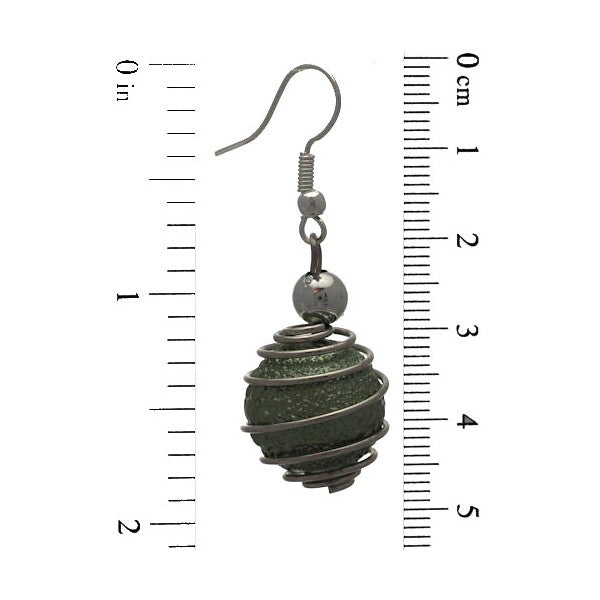 CONSOLATA Silver tone Green Caged Ball Hook Earrings