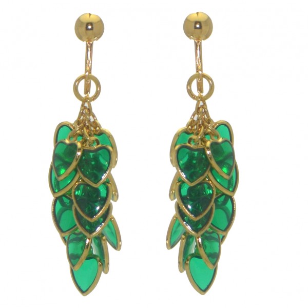 CROI ALAINN gold plated green hearts clip on earrings