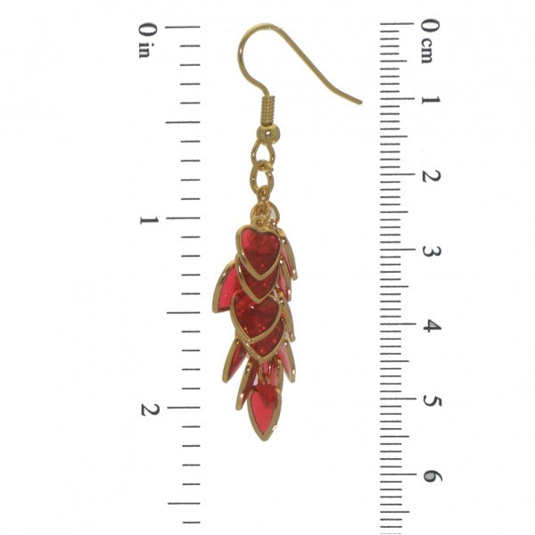 CROI ALAINN gold plated red multiple hearts hook earrings