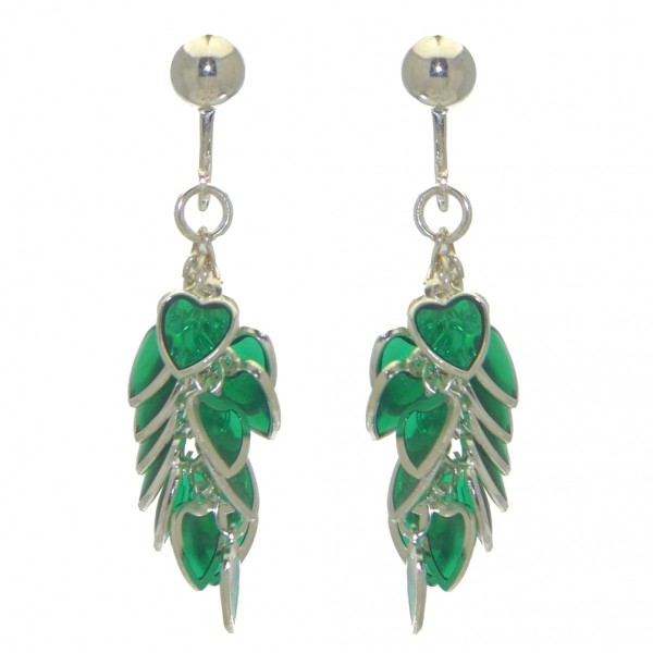 CROI ALAINN silver plated green hearts clip on earrings