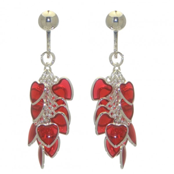 CROI ALAINN silver plated red hearts clip on earrings