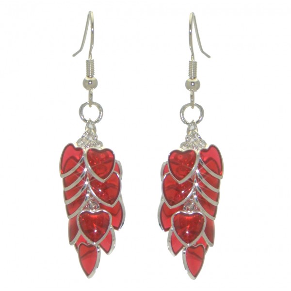 CROI ALAINN silver plated red multiple hearts hook earrings