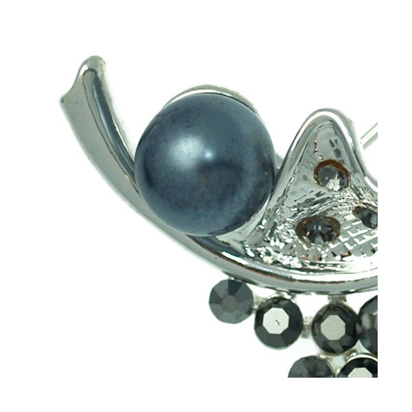 Cyrene Silver tone Hematite Grey faux Pearl Crystal Brooch