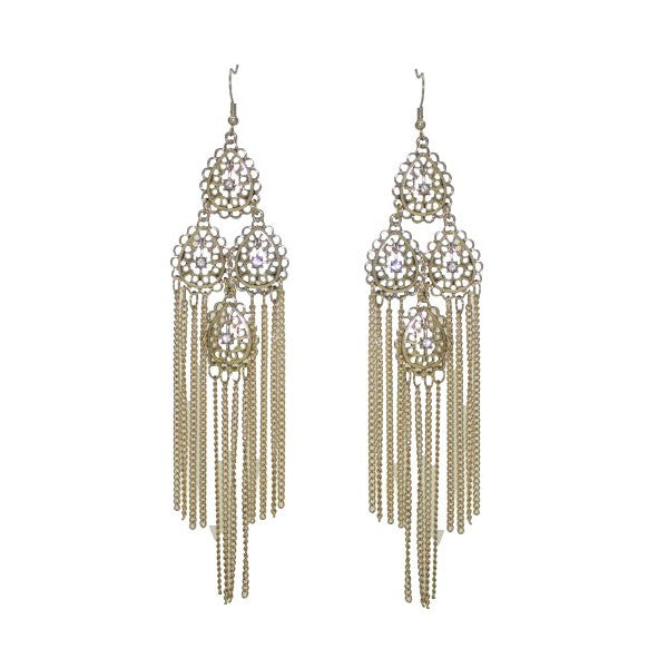 DEVAKIRI Gold tone Crystal and Chain Hook Earrings