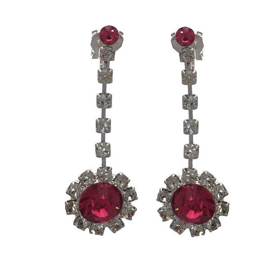 DISCREET Silver tone Crystal Pink Clip On Earrings