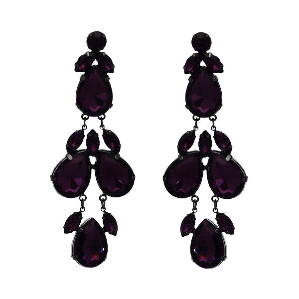Distinctive Hematite Purple Crystal Post Drop earrings