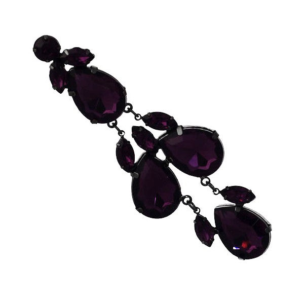 Distinctive Hematite Purple Crystal Post Drop earrings