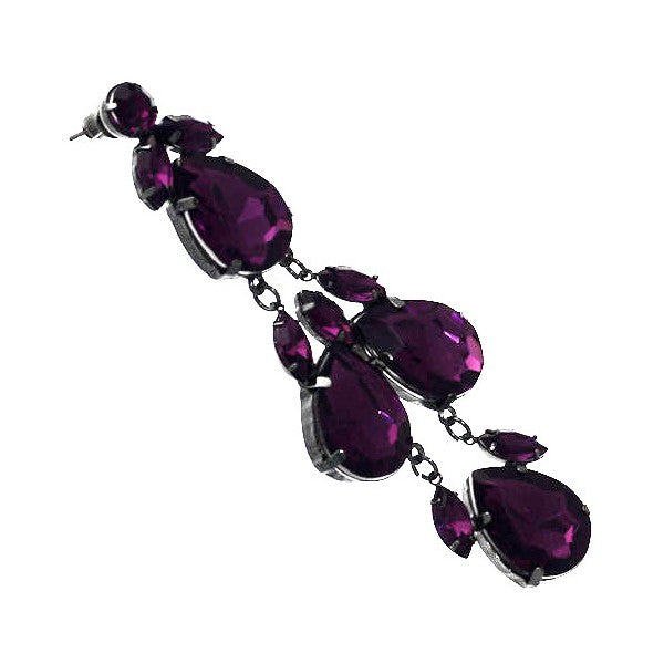 Distinctive Hematite Purple Crystal Post Drop earrings