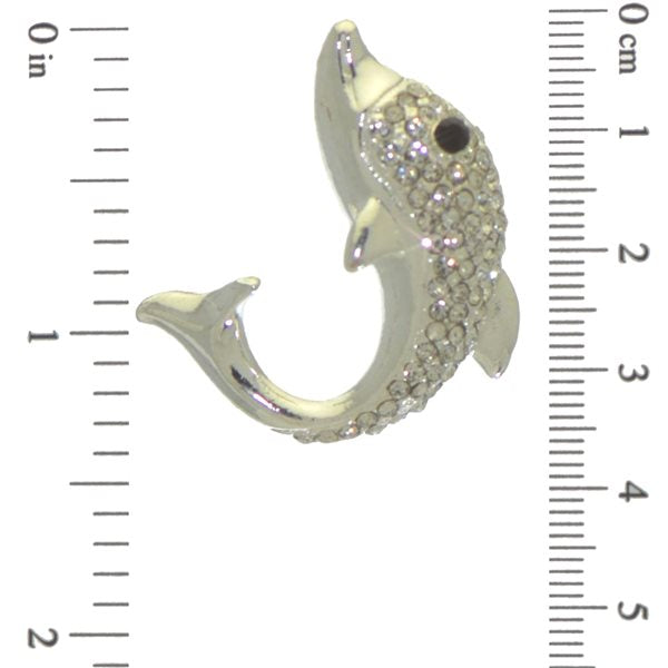 DOLPHIN silver tone crystal dolphin brooch