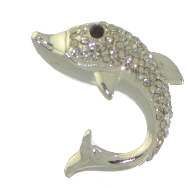 DOLPHIN silver tone crystal dolphin brooch
