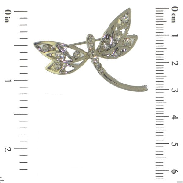 DRAGONFLY silver tone crystal brooch