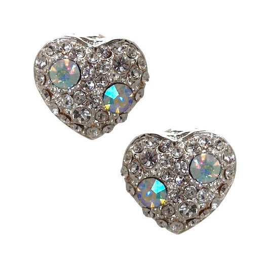 Fabiana Silver tone Aurora Borealis Crystal Heart Clip On Earrings