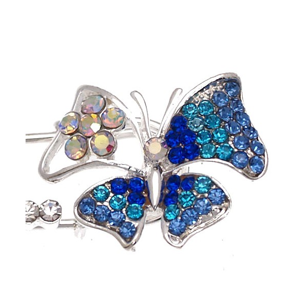 FAHMIDA Silver tone Blue Crystal Butterfly Brooch Pin