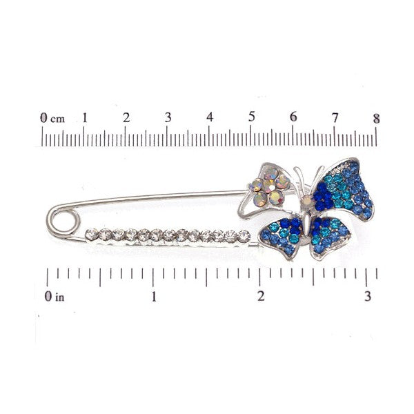 FAHMIDA Silver tone Blue Crystal Butterfly Brooch Pin