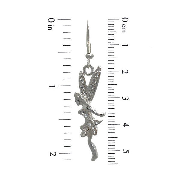 Fairy Silver tone Crystal Hook Earrings