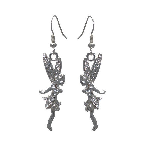 Fairy Silver tone Crystal Hook Earrings