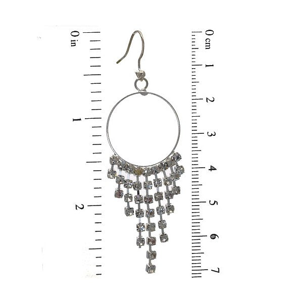 FELICITY Silver Round Clear Crystal Hook Earrings