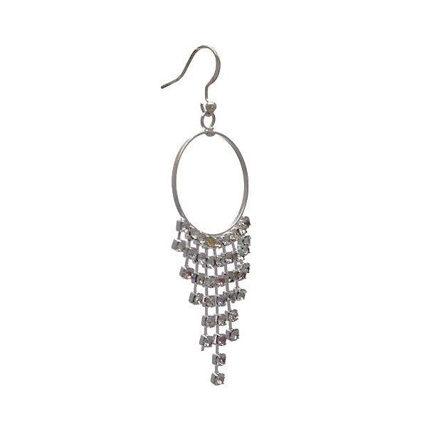 FELICITY Silver Round Clear Crystal Hook Earrings