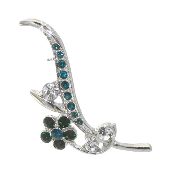 FLOWERSPRAY Silver tone Turquoise Crystal Brooch