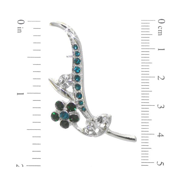 FLOWERSPRAY Silver tone Turquoise Crystal Brooch