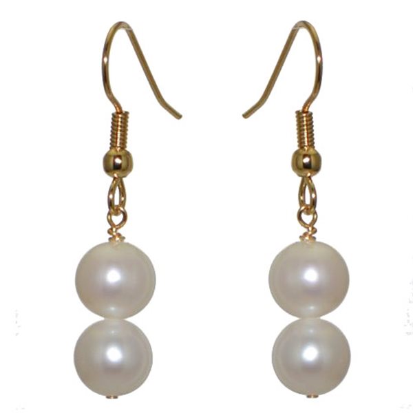 FRESCA DOUBLE Gold Plated 10mm Freshwater Pearl Hook Earrings