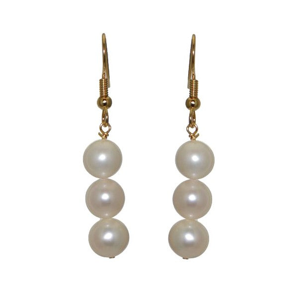 FRESCA TRIO Gold Plated 8mm Freshwater Pearl Hook Earrings
