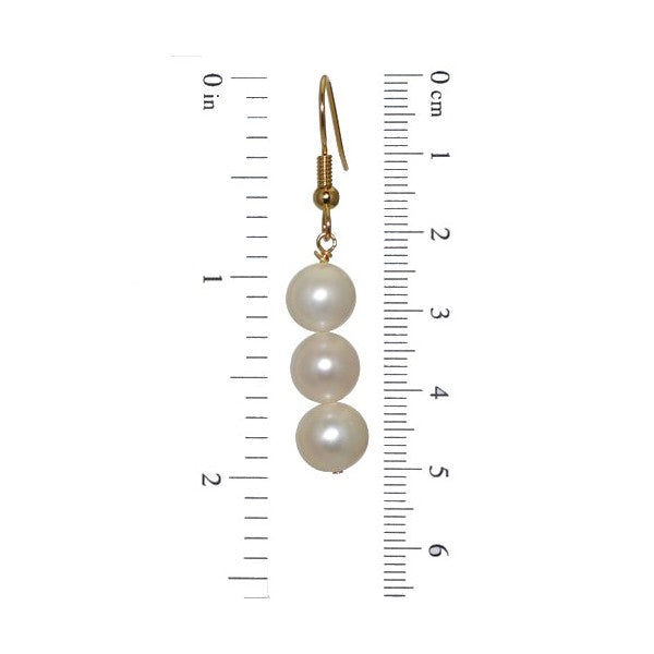 FRESCA TRIO Gold Plated 8mm Freshwater Pearl Hook Earrings