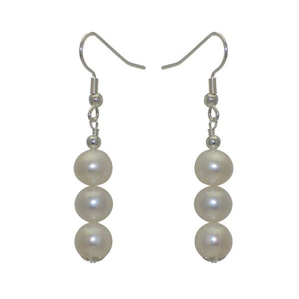 FRESCA TRIO Silver Plated 8mm Freshwater Pearl Hook Earrings