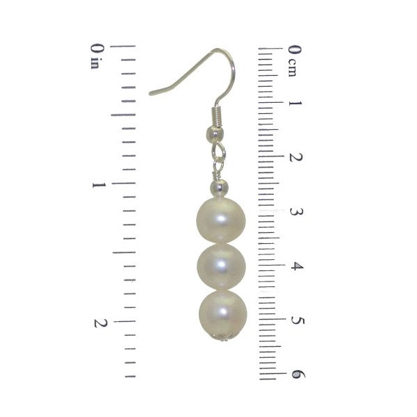 FRESCA TRIO Silver Plated 8mm Freshwater Pearl Hook Earrings