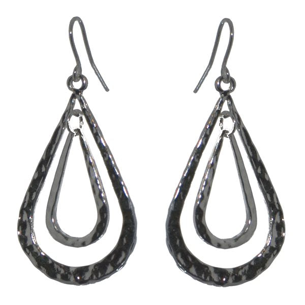 GAEL Silver tone Open Double Teardrop Hoop Hook Earrings
