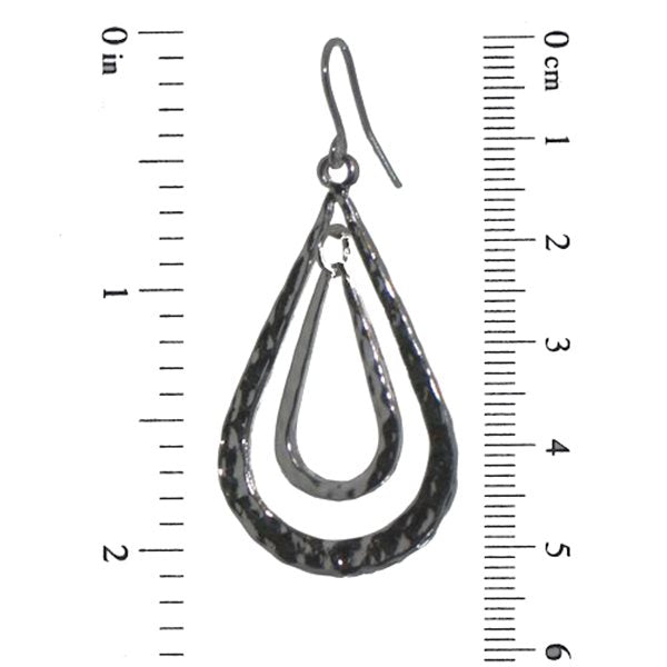 GAEL Silver tone Open Double Teardrop Hoop Hook Earrings