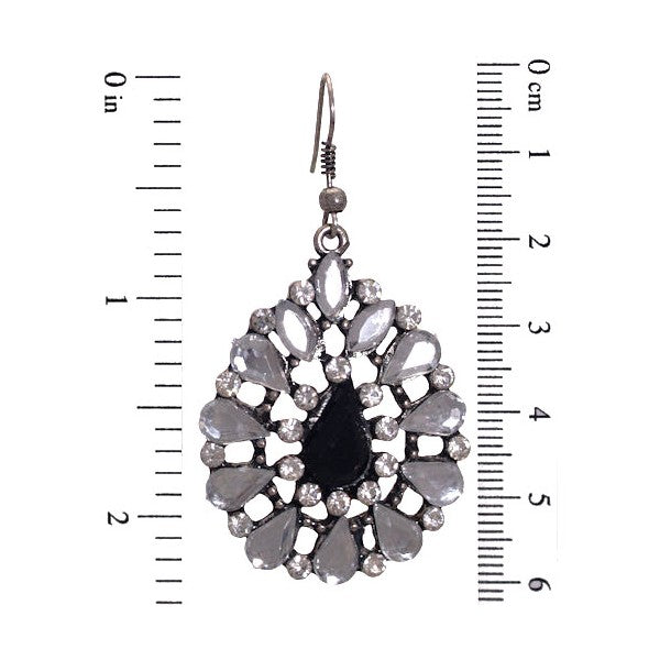 GINEVRA Silver tone Crystal Hook Earrings