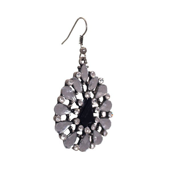 GINEVRA Silver tone Crystal Hook Earrings