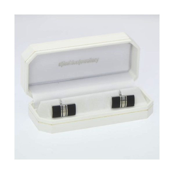 GLYN Silver tone and Black Stripe Cufflinks