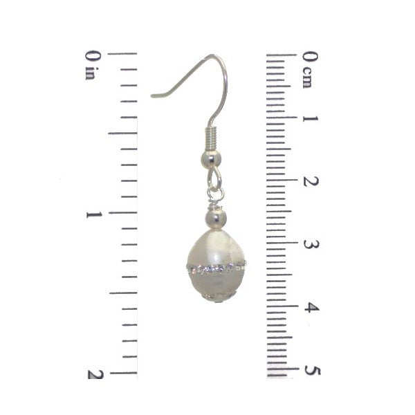 GWENDOLYN Silver Plated Freshwater Pearl with Crystals Hook Earrings