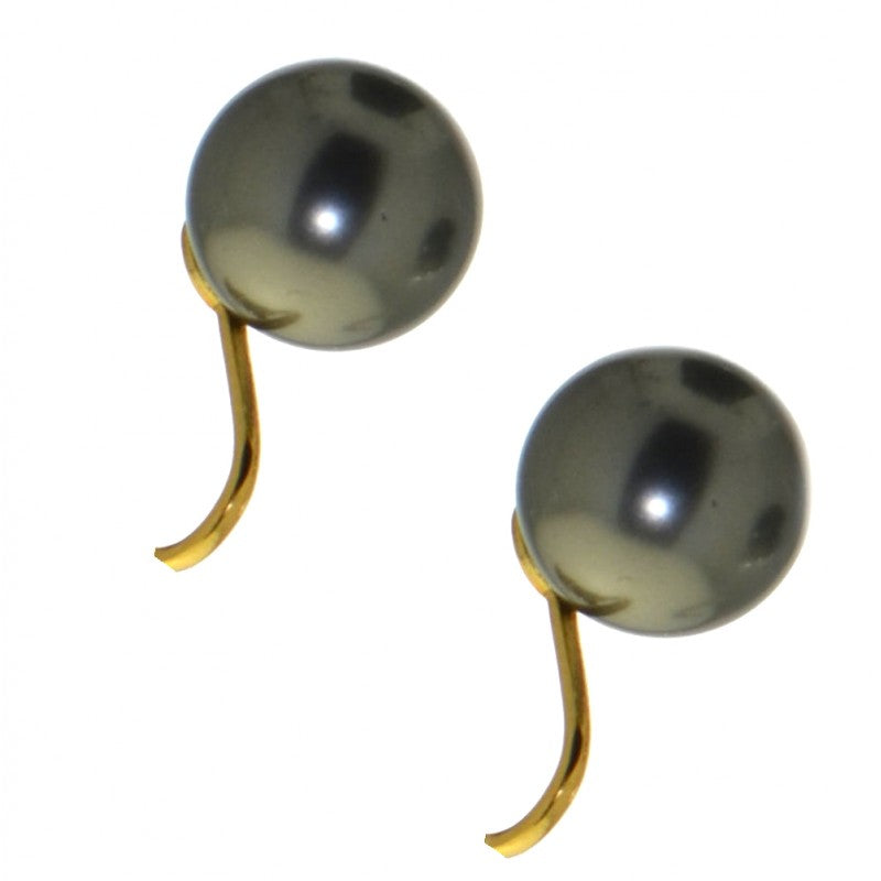 HADRIA 12mm gold plated dk grey faux pearl clip on earrings
