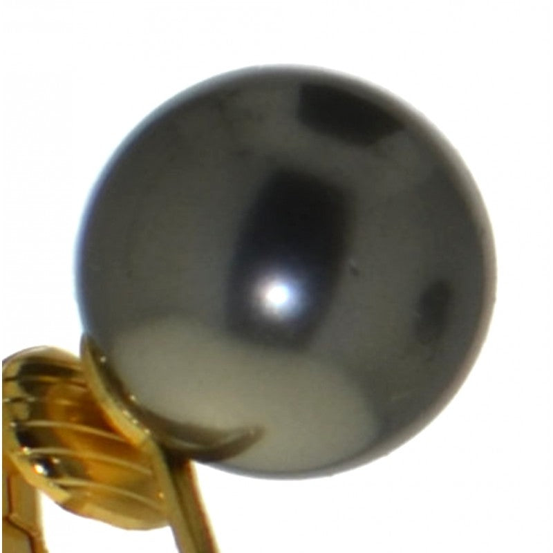 HADRIA 12mm gold plated dk grey faux pearl clip on earrings