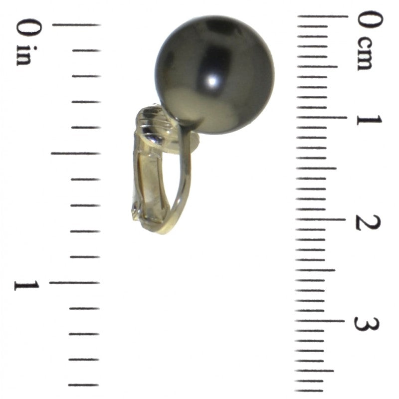 HADRIA 12mm gold plated dk grey faux pearl clip on earrings