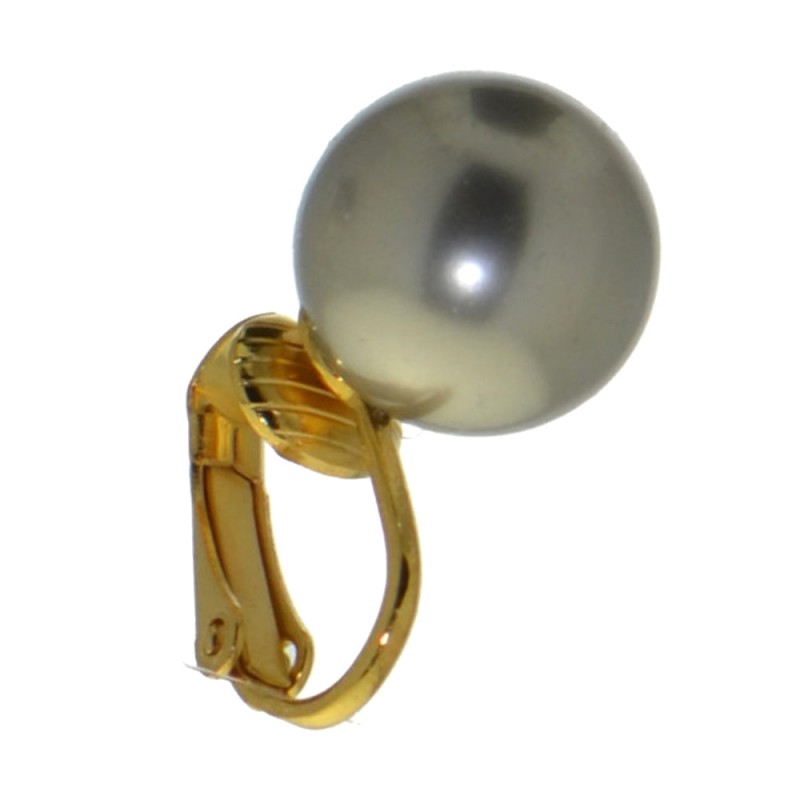 HADRIA 12mm gold plated lt grey faux pearl clip on earrings
