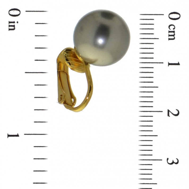 HADRIA 12mm gold plated lt grey faux pearl clip on earrings